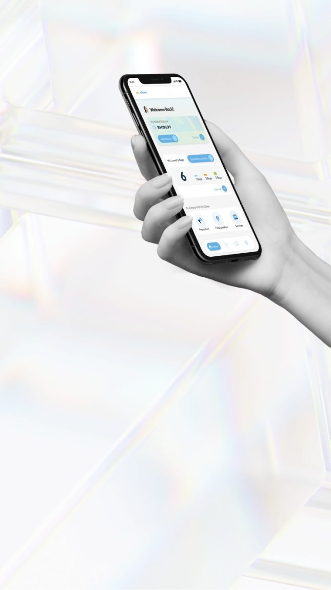 A hand holding a smartphone with a vibrant background