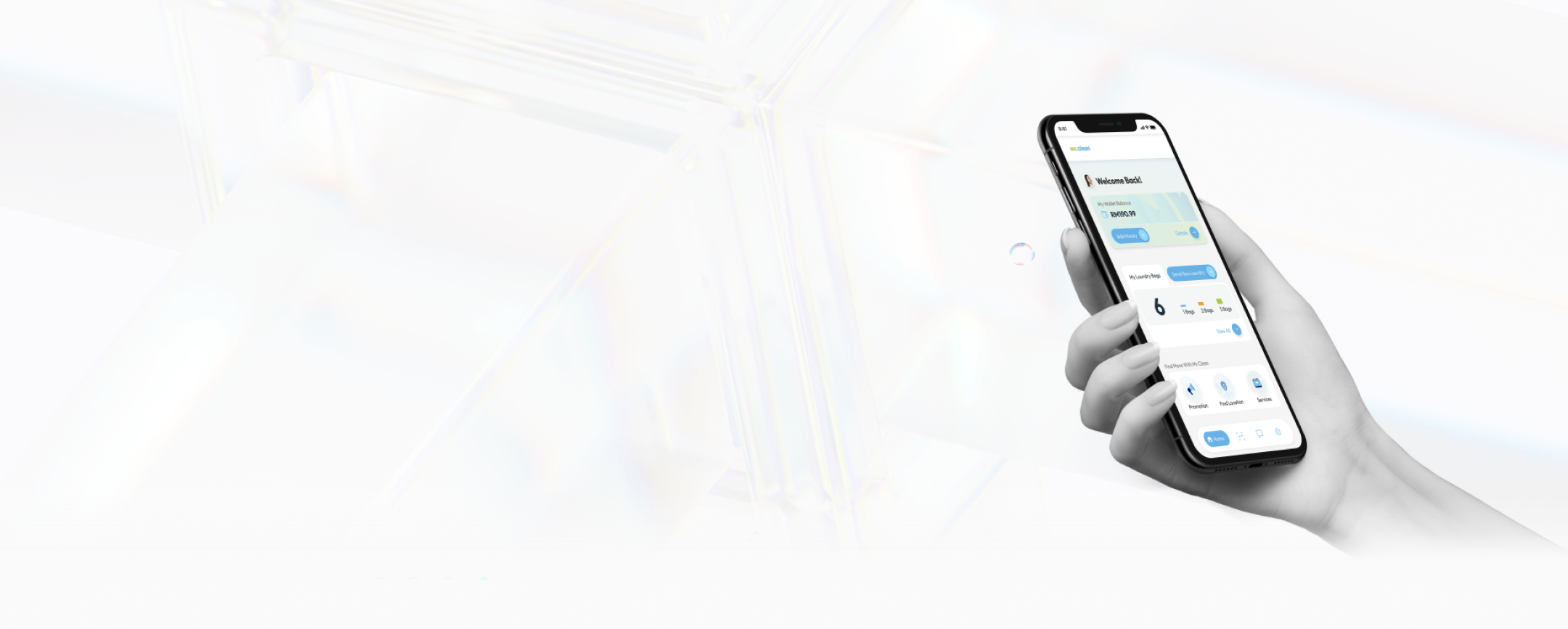 A hand holding a smartphone with a vibrant background