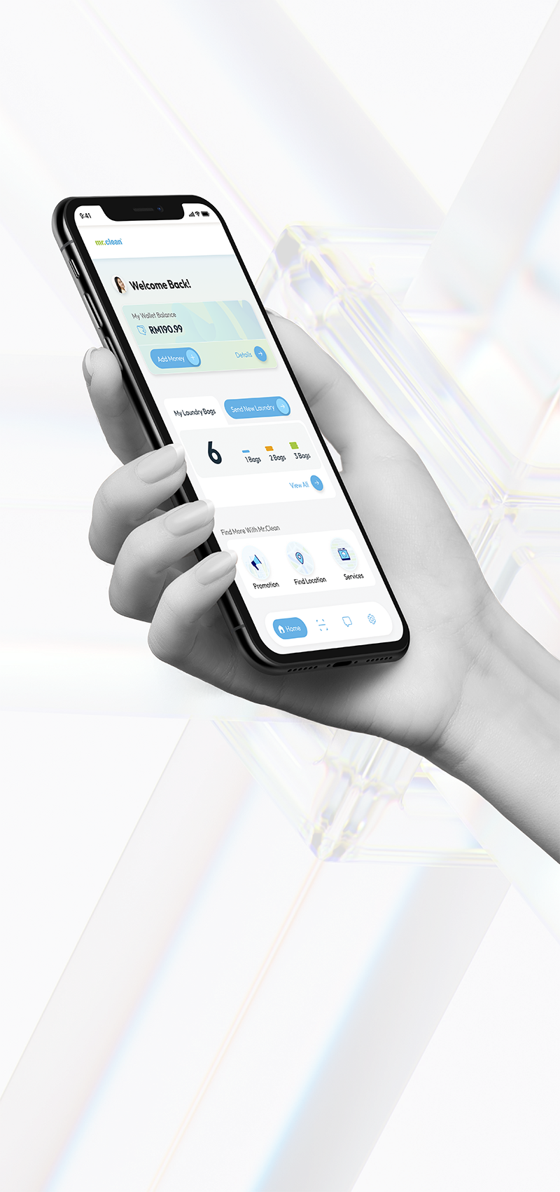 A hand holding a smartphone with a vibrant background